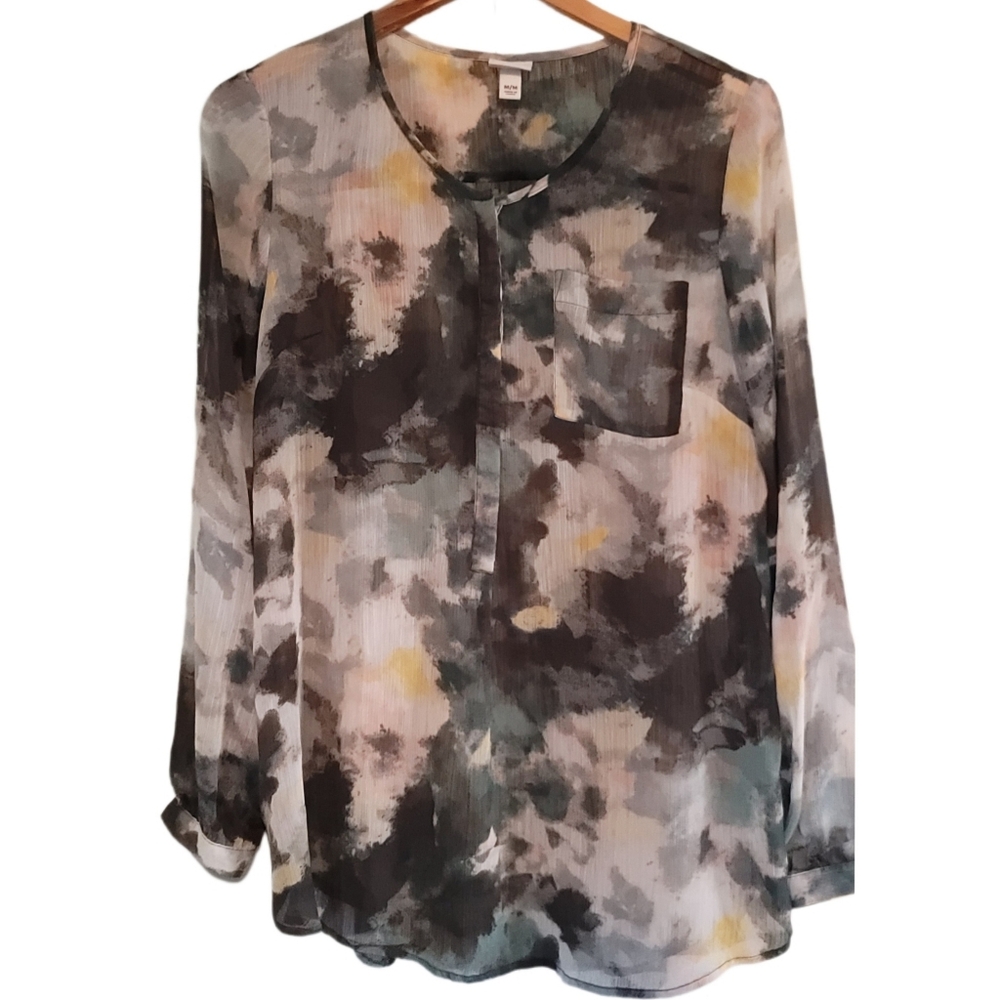Merona Multicolour Abstract Watercolour Size Medium Sheer Pocket Blouse